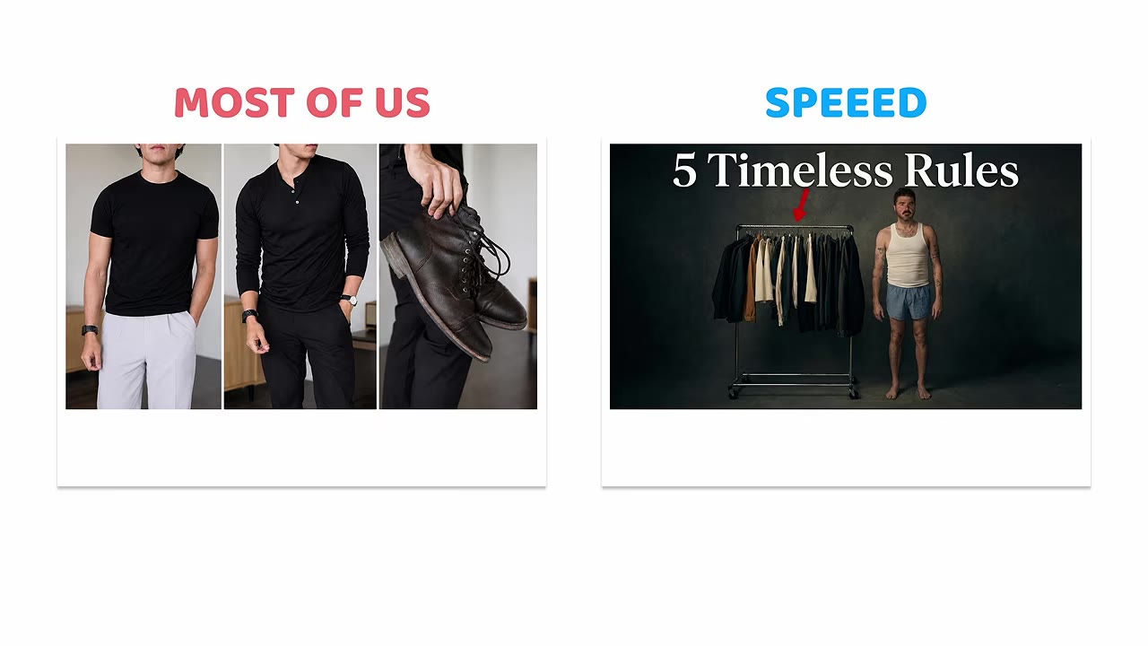 Kênh Speed: hình quần áo bình thường so với 5 Timeless Rules với người đàn ông mặc đồ lót cạnh giá đồ